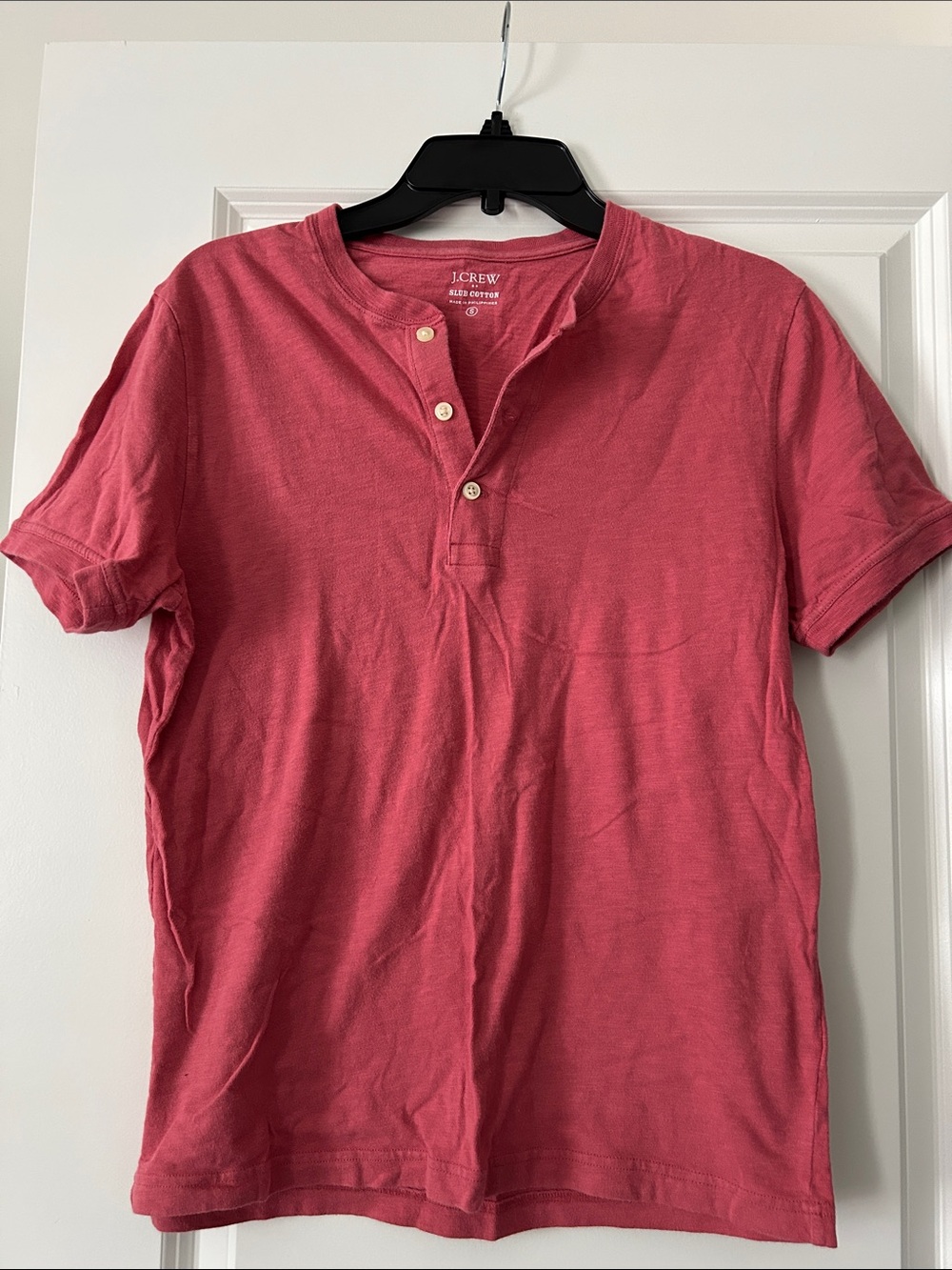 J. Crew Men's Short-Sleeve Henley in Light Red